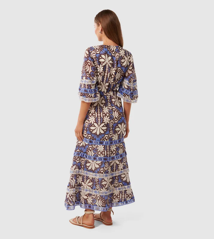 فورايفر نيو NATALIA Printed Tiered Trim Midi Dress